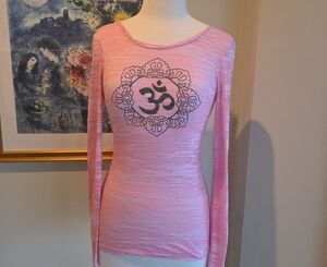 Chic Pink Long Sleeve Tee with Om Symbol